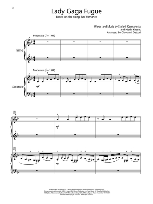 Lady Gaga Fugue - Dettori - Piano Duet (1 Piano, 4 Hands) - Sheet Music