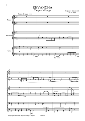 Revancha (Tango - Milonga) - Geberovich - Piano Trio (1 Piano, 6 Hands) - Book