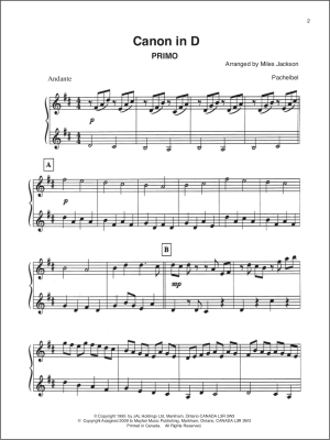 Canon in D - Pachelbel/Jackson - Piano Duet (1 Piano, 4 Hands) - Sheet Music