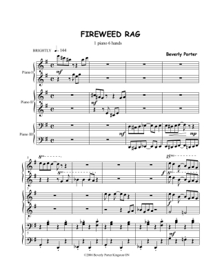 Fireweed Rag - Porter - Piano Trio (1 Piano, 6 Hands) - Sheet Music