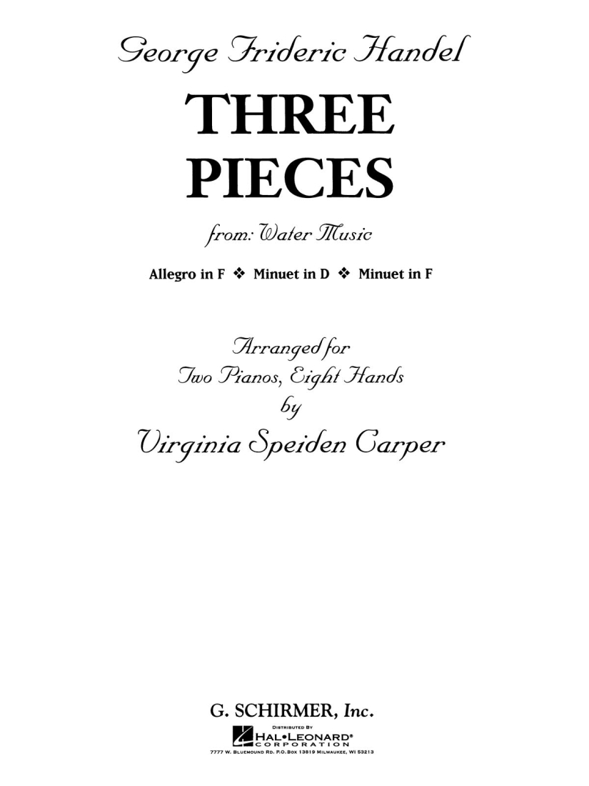 3 Pieces from Water Music - Handel/Carper - Piano Quartet (2 Pianos, 8 Hands) - Book