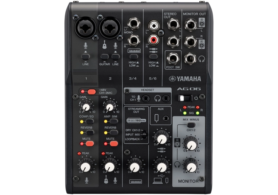 AG06MK2 6-Channel Live Streaming Loopback Audio USB Mixer - Black