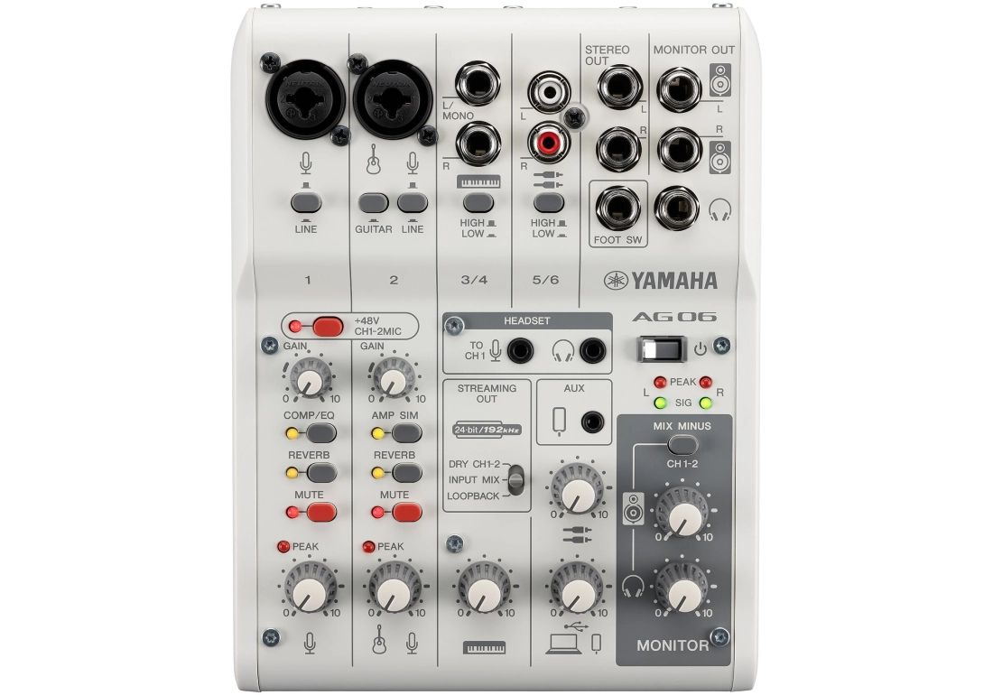 AG06MK2 6-Channel Live Streaming Loopback Audio USB Mixer - White