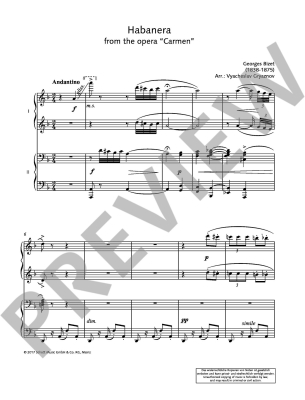 Habanera (from the opera \'\'Carmen\'\') - Bizet/Gryaznov - Piano Duet (1 Piano, 4 Hands) - Sheet Music