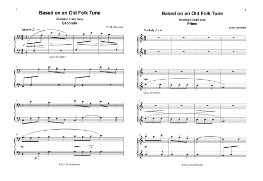 Based on an Old Folk Tune (Westfalian Cradle Song) - Schneider - Piano Duet (1 Piano, 4 Hands) - Sheet Music