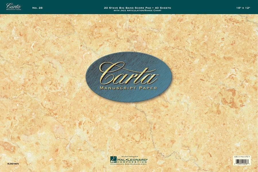 Carta Manuscript Paper: No. 28 - 20 Stave - Big Band Score Pad