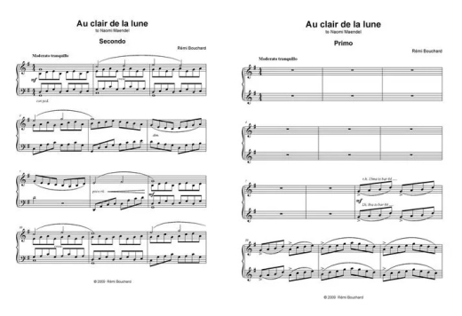 Au clair de la lune - Bouchard - Piano Duet (1 Piano, 4 Hands) - Sheet Music