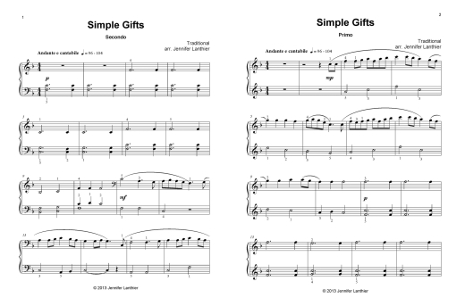 Simple Gifts - Traditional/Lanthier - Piano Duet (1 Piano, 4 Hands) - Sheet Music