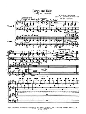 Porgy and Bess Fantasy for Two Pianos - Gershwin/Grainger - Piano Duet (2 Pianos, 4 Hands) - Book