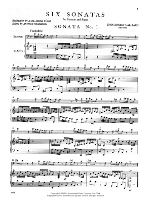 Six Sonatas: Volume I - Galliard/Weisberg - Bassoon/Piano - Book