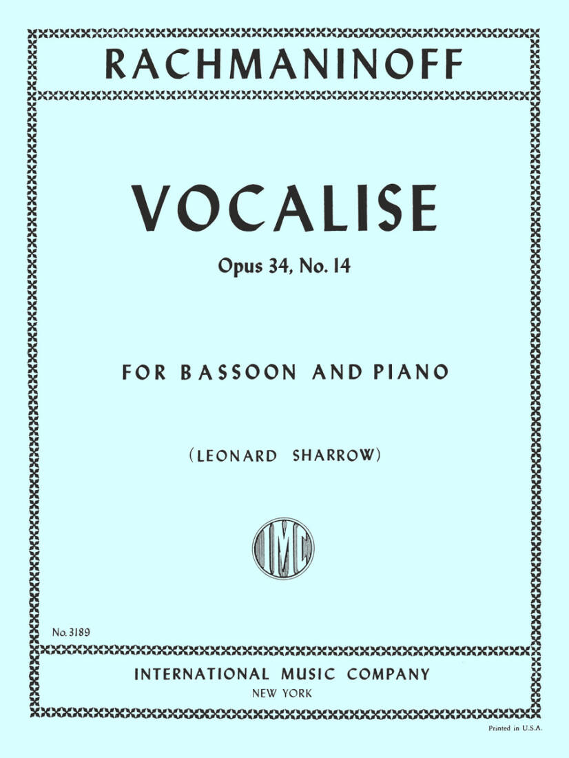 Vocalise, Opus 34, No. 14 - Rachmaninoff/Sharrow - Bassoon/Piano - Book