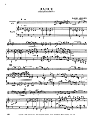 Dance - Milhaud - Saxophone/Piano - Sheet Music