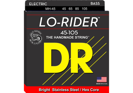 DR Strings - Lo-Rider Hex Core Stainless Steel Bass Strings - Medium Gauge (45-105)