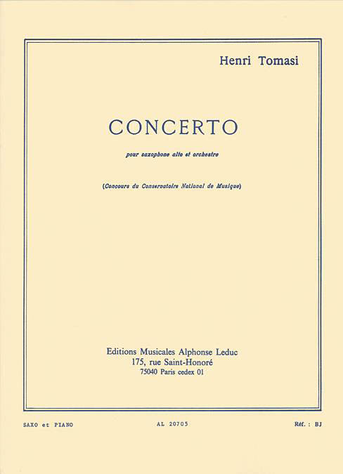 Concerto pour saxophone alto et orchestre - Tomasi - Alto Saxophone/Piano - Sheet Music