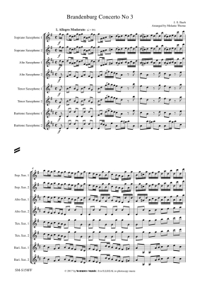 Brandenburg Concerto No 3 - Bach/Thorne - Saxophone Octet - Score/Parts