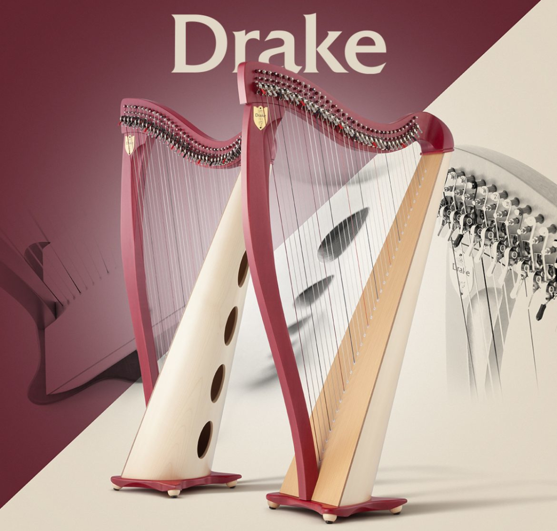 Lyon & Healy Drake 34String Lever Harp W/Legs Two Tone Burgundy And