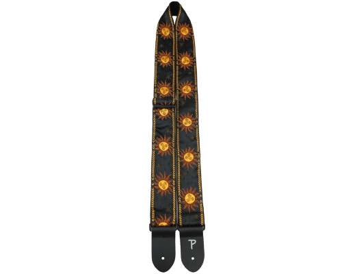 Perris Leathers Ltd - Courroie en jacquard avec extrmits en cuir pour guitare (largeur 5cm, motif de soleils jaunes sur noir)