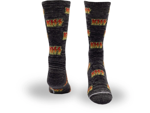 KISS All Over Logo Crew Socks, Large (One Pair) - Charcoal Mix