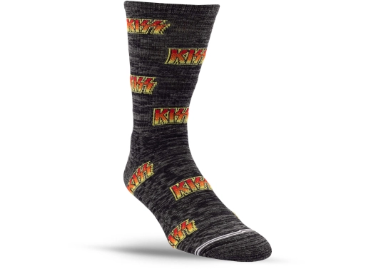 KISS All Over Logo Crew Socks, Large (One Pair) - Charcoal Mix