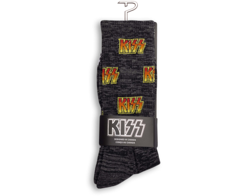 KISS All Over Logo Crew Socks, Large (One Pair) - Charcoal Mix