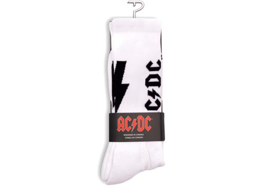 Perris Socks - AC/DC Lightning Strikes Crew Socks, Large (One Pair) - White