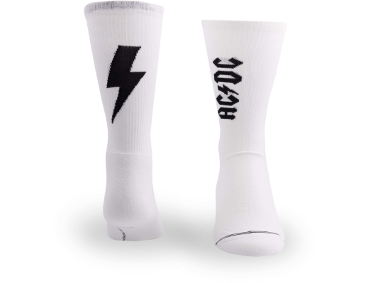 AC/DC Lightning Strikes Crew Socks, Large (One Pair) - White