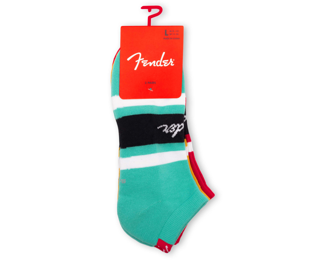 Retro Strip Liner Socks, Large (3 Pairs) - Seafoam Green / Butterscotch Blonde / Fender Red