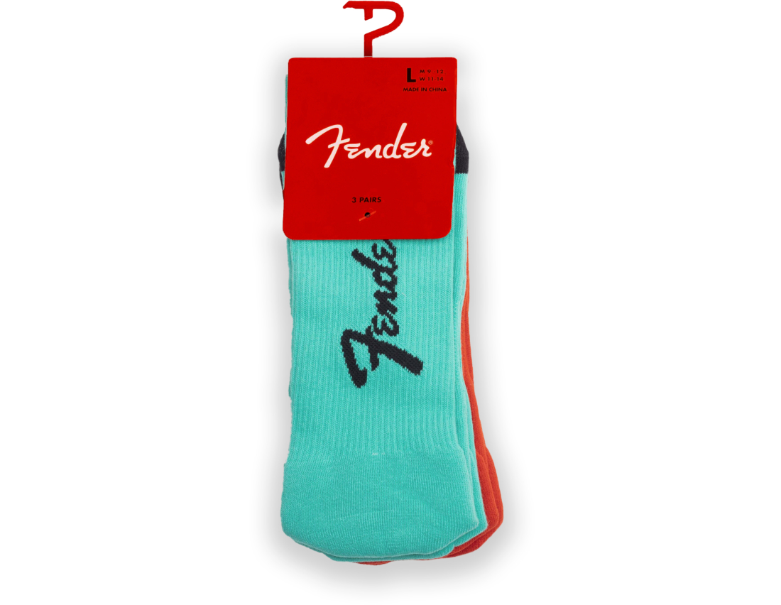 Exploded Logo Crew Socks, Large (3 Pairs) - Seafoam Green / Butterscotch Blonde / Fender Red