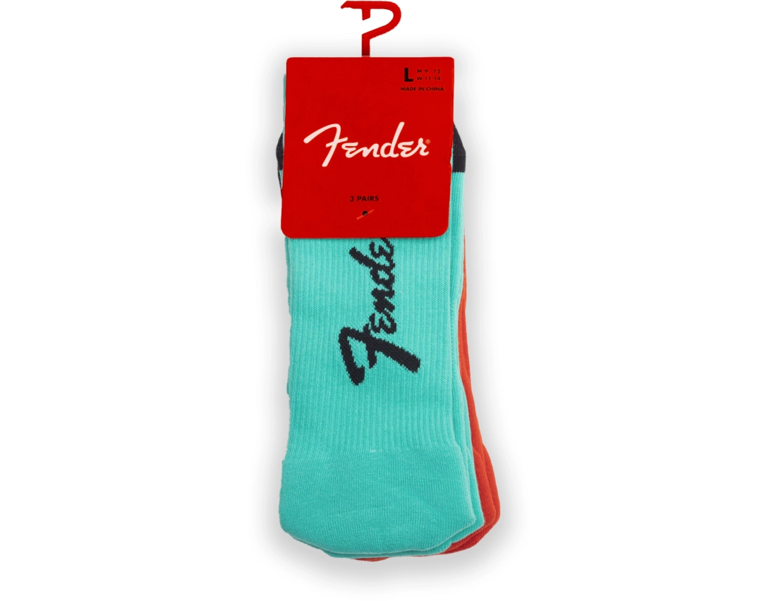 Exploded Logo Crew Socks, Large (3 Pairs) - Seafoam Green / Butterscotch Blonde / Fender Red