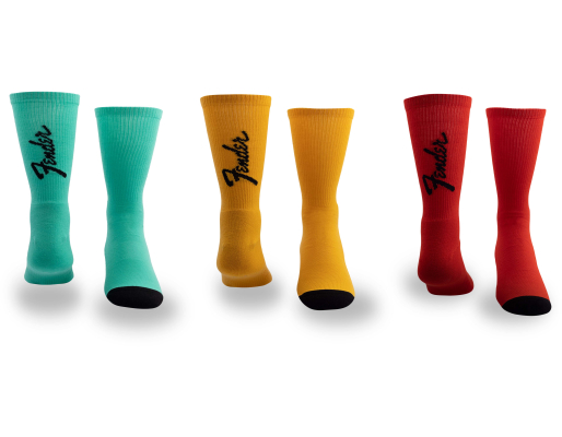 Exploded Logo Crew Socks, Large (3 Pairs) - Seafoam Green / Butterscotch Blonde / Fender Red