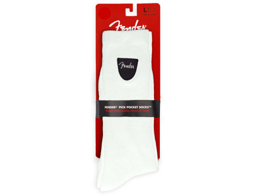 Fender - Pick Pocket Crew Socks, Large (One Pair) - White