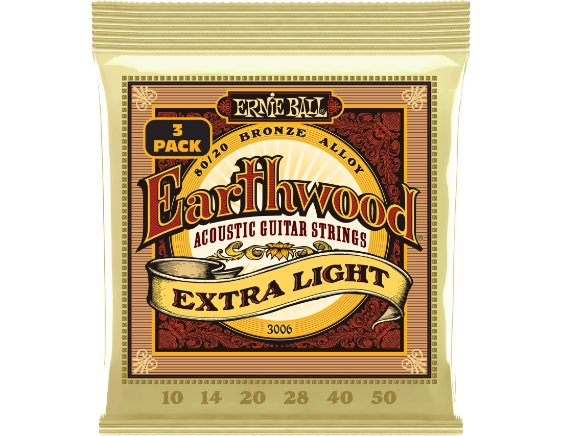 Earthwood 80/20 Bronze Acoustic Guitar Strings, 10-50 - 3-Pack