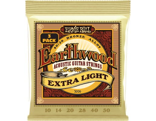 Ernie Ball - Earthwood 80/20 Bronze Acoustic Guitar Strings, 10-50 - 3-Pack