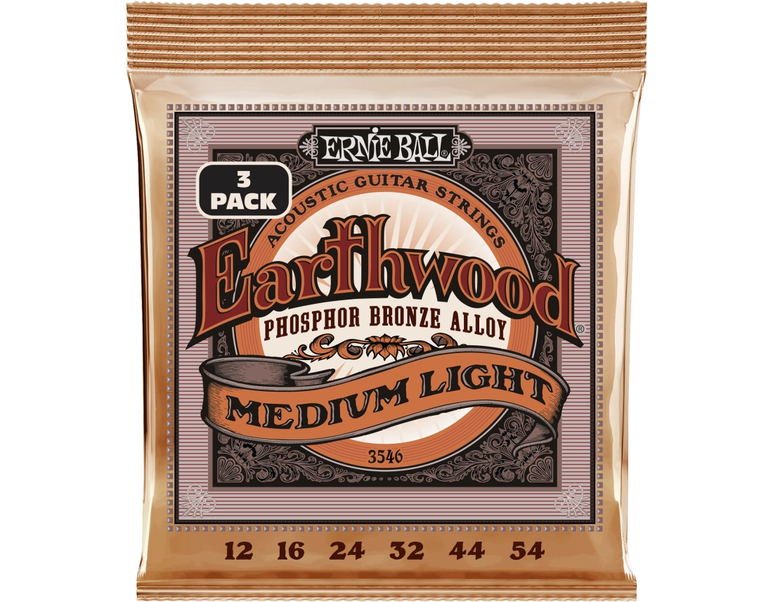 3-Pack Earthwood Phosphor Bronze Acoustic Guitar Strings - 12-54