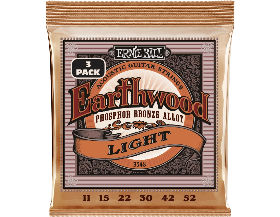 3-Pack Earthwood Phosphor Bronze Acoustic Guitar Strings - 11-52