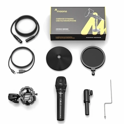 HD300 USB/XLR Dynamic Broadcast Microphone with Pop Filter and Stand