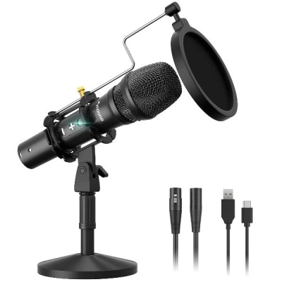 HD300 USB/XLR Dynamic Broadcast Microphone with Pop Filter and Stand