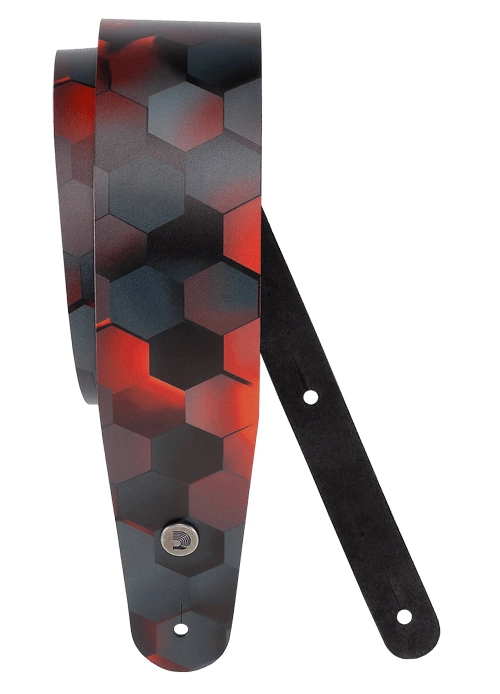 Printed Leather Guitar Strap - Red Hex