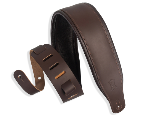 Levys - 3 Top Grain Padded Leather Guitar Strap - Dark Brown