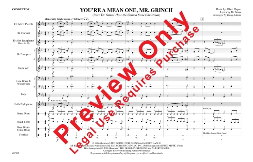 You\'re a Mean One, Mr. Grinch (From Dr. Seuss\' How the Grinch Stole Christmas) - Hague/Adams - Marching Band - Gr. 2