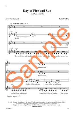 Day of Fire and Sun - Teasdale/Crellin - SSAA