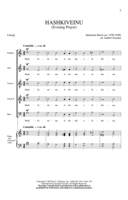 Hashkiveinu (Evening Prayer) - Rossi - SATB