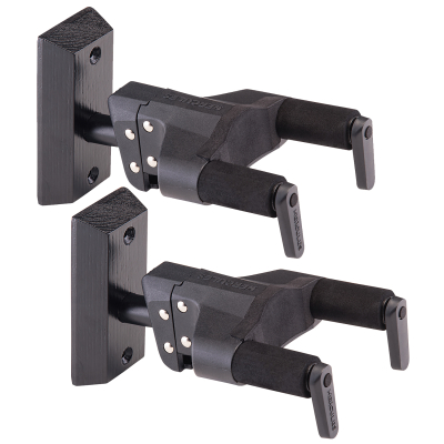 Guitar Wall Hanger with Auto Grip System - Black Wood Base (2-Pack)