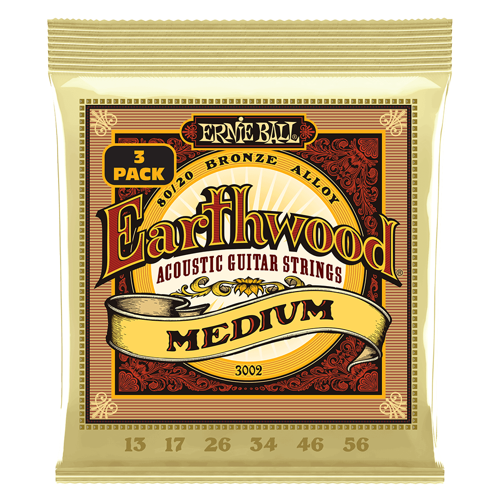 Earthwood Medium 80/20 Bronze Acoustic Strings, 13-56 - 3 Pack