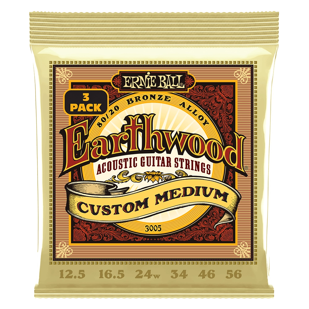 Earthwood Custom Medium 80/20 Bronze Acoustic Strings, 12.5-56 - 3 Pack