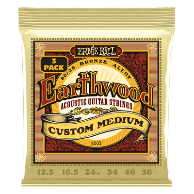 Earthwood Custom Medium 80/20 Bronze Acoustic Strings, 12.5-56 - 3 Pack