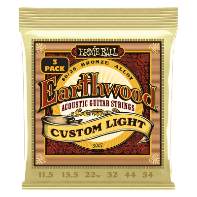 Ernie Ball - Earthwood Custom Light 80/20 Bronze Acoustic Strings,11.5-54 - 3 Pack
