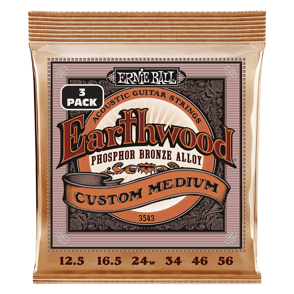 Earthwood Custom Medium Phosphor Bronze Acoustic Strings,12.5-56 - 3 Pack