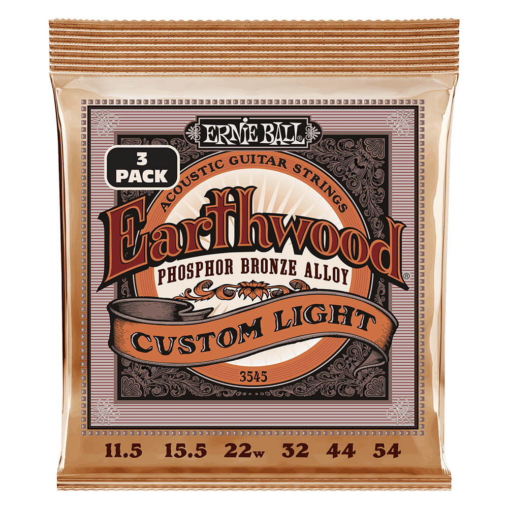 Earthwood Custom Light Phosphor Bronze Acoustic Strings, 11.5-54 - 3 Pack