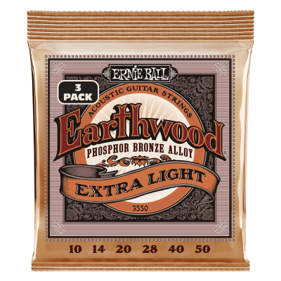 Earthwood Extra Light Phosphor Bronze Acoustic Strings, 10-50 - 3 Pack
